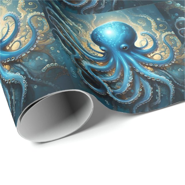 Himmelswellen: Das blaue Octopus-Fraktal Kunst Geschenkpapier (Rolleneckpunkt)