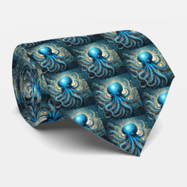 Himmelswellen: Das blaue Octopus-Fraktal Kunst Krawatte