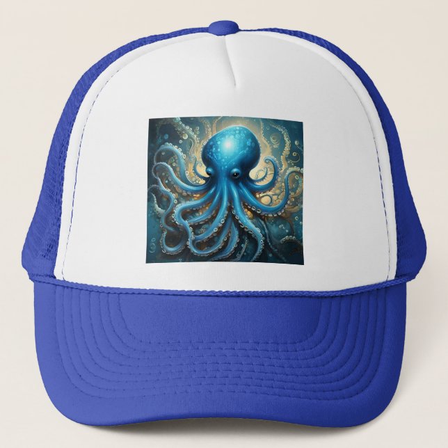 Himmelswellen: Das blaue Octopus-Fraktal Kunst Truckerkappe (Vorderseite)