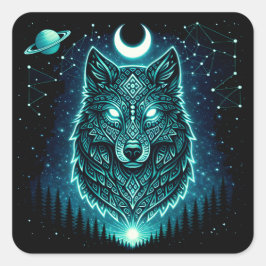 Himmelswolf – Kosmischer Heulton Wildlife Galaxie Quadratischer Aufkleber