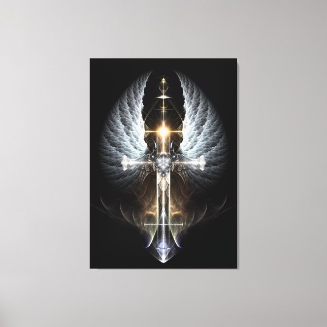 Himmlisch Angel Wing Cross Canvas Schwarz drucken Leinwanddruck (Vorderseite)