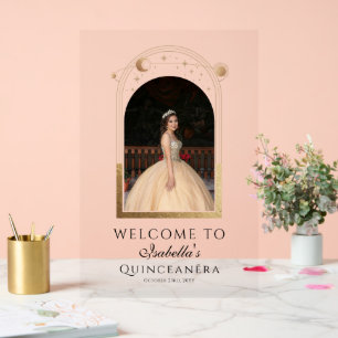 Himmlisch Blau Gold Quinceañera Willkommen Acrylschild