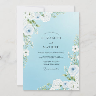 Himmlisch blaue blühende Romanze Hochzeit Einladung