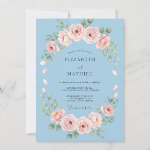 Himmlisch blaue Blumen-Garland-Hochzeit Einladung