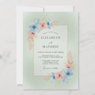 Himmlisch Blaue Korallen Blumen Hochzeit Romantik Einladung