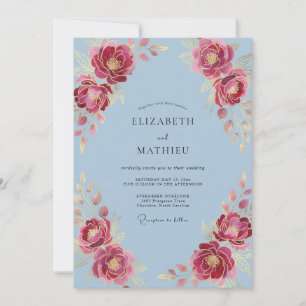Himmlisch Blaue Üppige Romantische Hochzeit Einladung
