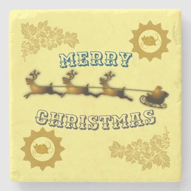 Himmlisch Golden Santa Claus Frohe Weihnachten Steinuntersetzer (Vorderseite)