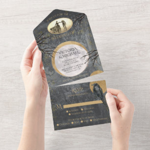 Himmlisch Gothic Vollmond Halloween Foto Hochzeit All In One Einladung
