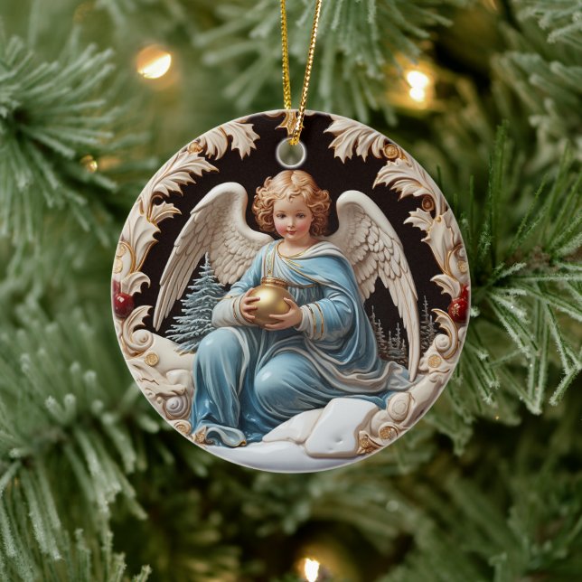 Himmlisch Retro Guardian: Weihnachtsgel Keramik Ornament (Baum)