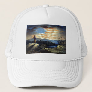 Himmlische amerikanische Flagge am Himmel, Zouave Truckerkappe
