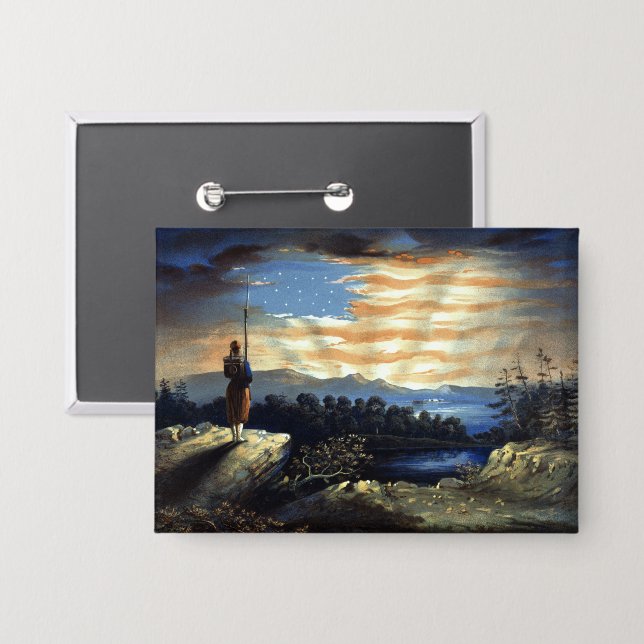 Himmlische amerikanische Flagge in Sky, Zouave Ziv Button (Vorderseite/Rückseite)