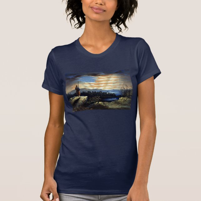 Himmlische amerikanische Flagge in Sky, Zouave Ziv T-Shirt (Vorderseite)