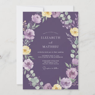 Himmlische Amethyst-Gelbe Wildblumen-Hochzeit Einladung