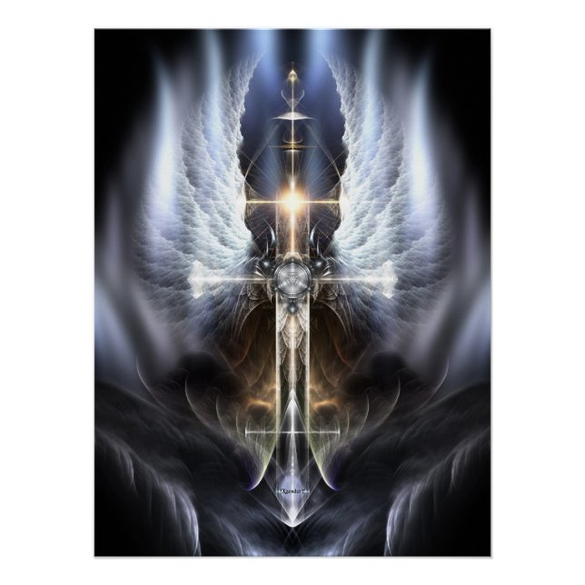 Himmlische Angel Wing Cross Fraktal Art Kompositio Poster (Vorderseite)