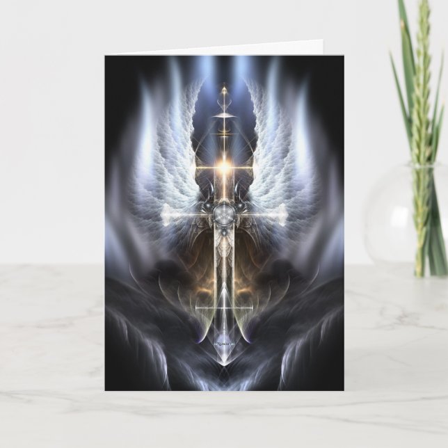 Himmlische Angel Wing Cross Fraktal Grußkarte Karte (Vorderseite)