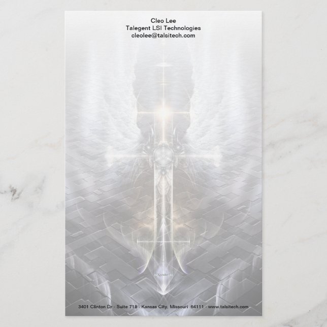 Himmlische Angel Wing Cross Fraktal Kunstgeschicht Briefpapier (Vorderseite)