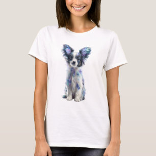 Himmlische Aquarell-Galaxie Papillon-Hund Frauen T-Shirt