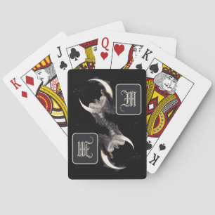 Himmlische Art Nouveau Frau auf zunehmendem Mond Spielkarten
