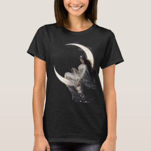 Himmlische Art Nouveau Frau auf zunehmendem Mond T-Shirt