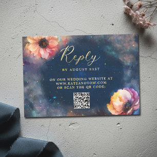 Himmlische Blumen Galaxy Mitternachtsblaue Hochzei RSVP Karte