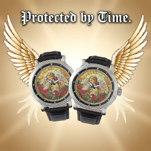 Himmlische Blütenfensterengel-Blumenwand Armbanduhr