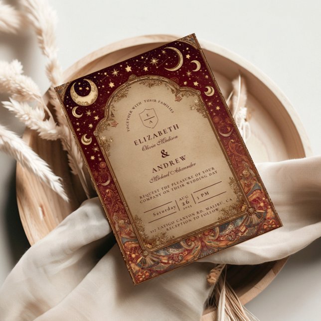 Himmlische burgunderfarbene barocke Hochzeit Einladung (Von Creator hochgeladen)
