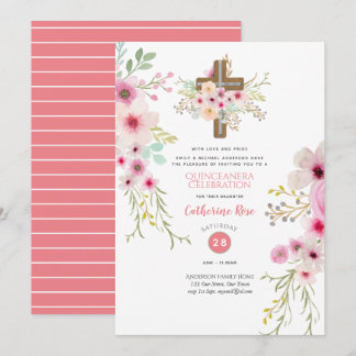 Himmlische Cross Quinceanera Einladung Boho Blume