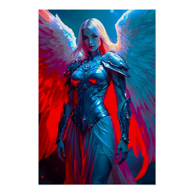 Himmlische Engelsschönheit in silberner Rüstung Poster (Vorderseite)