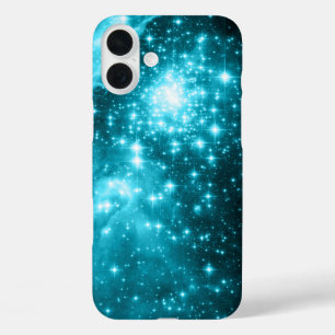 Himmlische funkelnde Aqua-Sterne iPhone 16 Plus Hülle