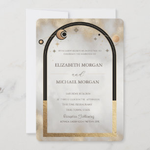 Himmlische Goldene Sonne Und Mond Galaxie Hochzeit Einladung