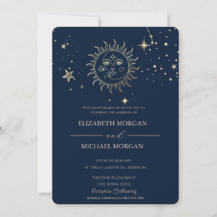 Himmlische Goldene Sonne und Mond Hochzeit  Einladung