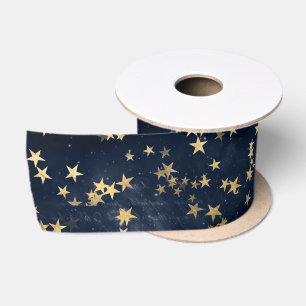 Himmlische goldene Sterne auf navyblauem Galaxiehi Satinband