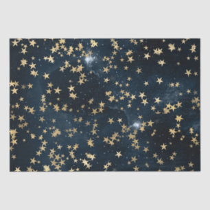Himmlische goldene Sterne auf navyblauem Galaxiehi Seidenpapier