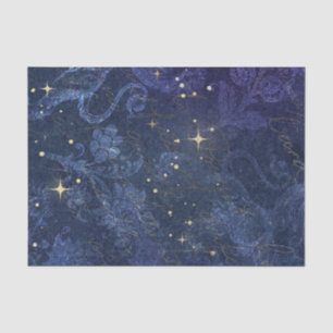 Himmlische goldene Sterne blaue florale flockige v Seidenpapier