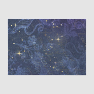 Himmlische goldene Sterne blaue florale flockige v Seidenpapier