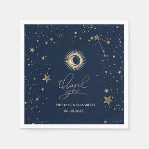 Himmlische Goldsonne und Mondsterne Serviette
