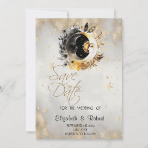 Himmlische Goldsterne Monde Blumen Save The Date