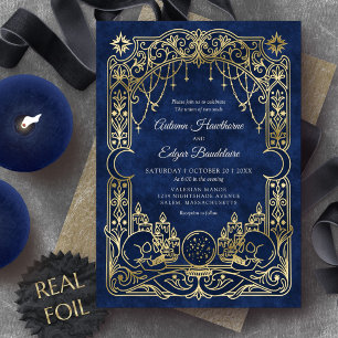 Himmlische gothische Halloween-Blau-Hochzeit Folieneinladung