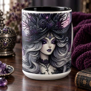 Himmlische gotische Hexe lila Mond Fantasy Tasse