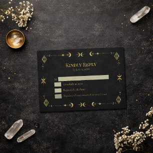 Himmlische gotische schwarze und goldene Antwortka RSVP Karte