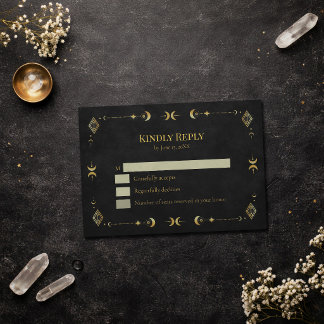Himmlische gotische schwarze und goldene Antwortka RSVP Karte
