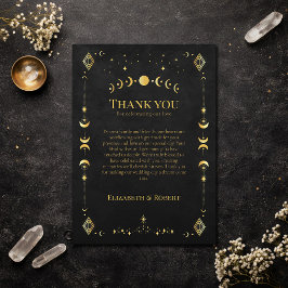 Himmlische gotische schwarze und goldene Hochzeits Dankeskarte