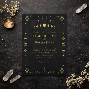 Himmlische gotische schwarze und goldene Hochzeits Einladung