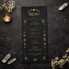 Himmlische gotische schwarze und goldene Hochzeits Menükarte