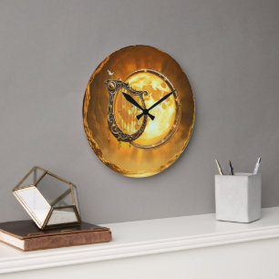 Himmlische Harfe des goldenen Mondes Große Wanduhr