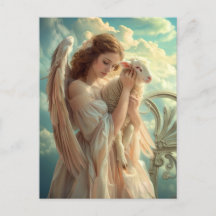 Himmlische Heiligkeit weiblicher Engel mit Lamm