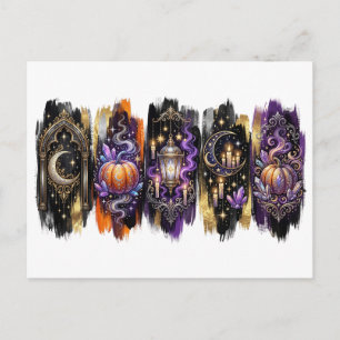 Himmlische Hexendekoration, Gruseliger Halloween Postkarte