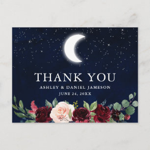 Himmlische Hochzeit Himmel Mond Sterne Floral Dank Postkarte