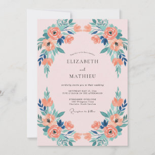 Himmlische Hochzeit mit rosa Korallenblüten Einladung