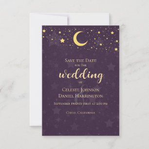 Himmlische Hochzeit Tiefviolette Sterne Mond Save The Date